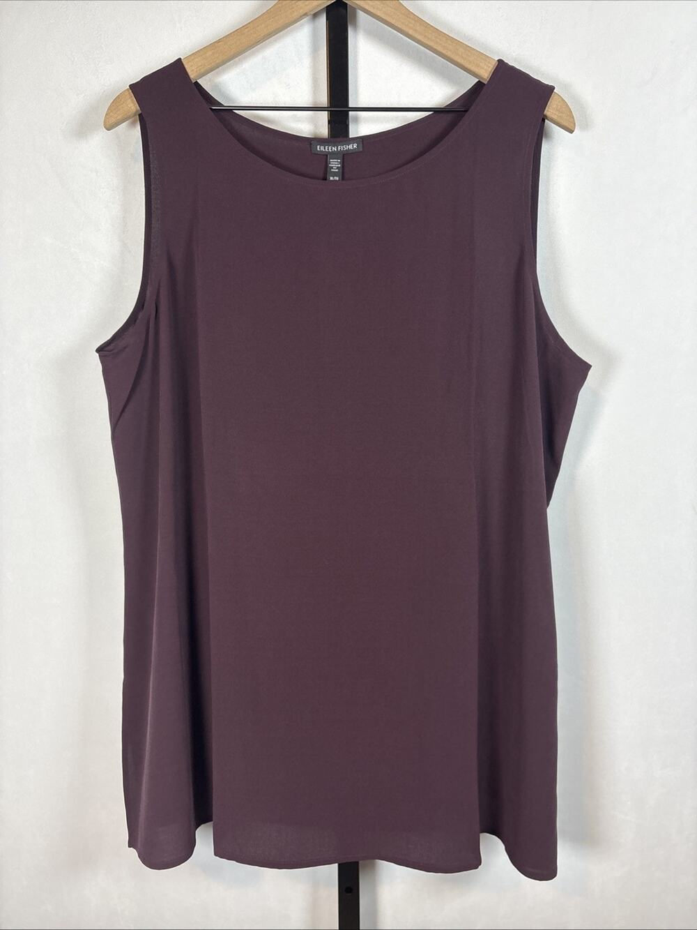 Eileen Fisher Silk Georgette Crepe Ballet Neck Long Tank Top Womens XL Purple